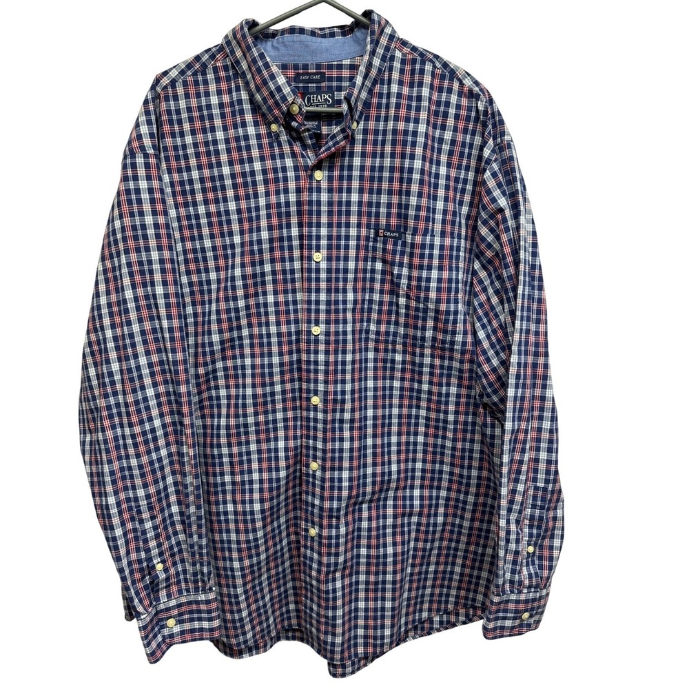 CHAPS Mens Plaid Button Down‎ Shirt 2XBIG 2X TALL Easy Care Cotton Polyester